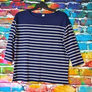 Old Navy Blue and White Striped Long Sleeve Top Size M